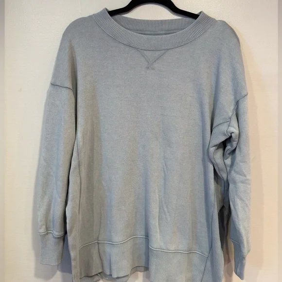 Aerie Oversized Side Slit Gray Blue Pullover Sweatshirt Size Small - Picture 1 of 5